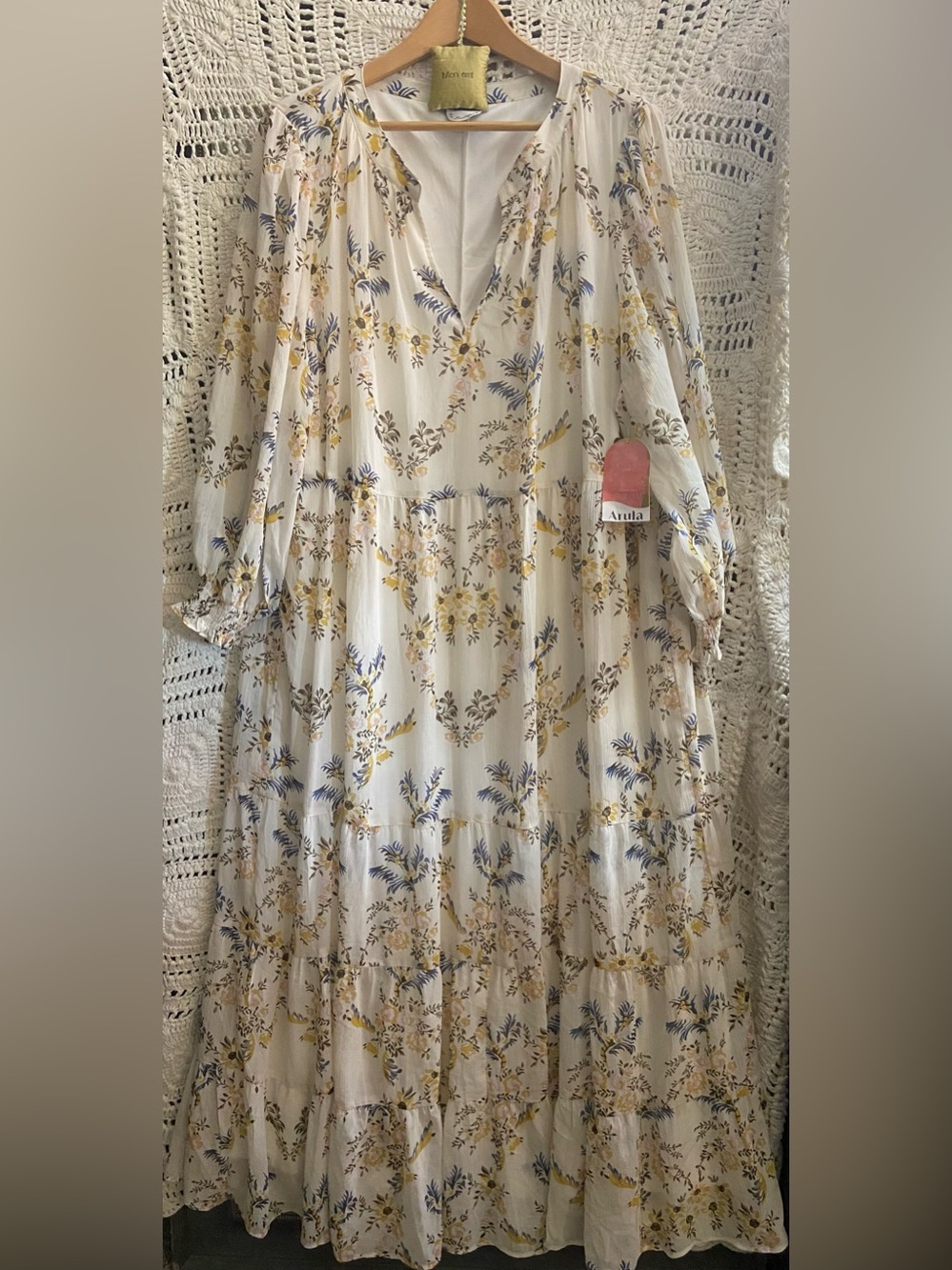 NWT Arula Size B 2X Ivory Floral Tiered Maxi Dress Boho
